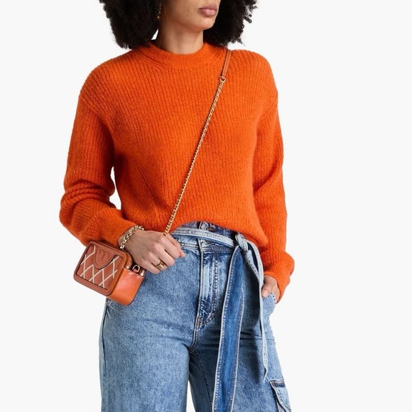 New Veronica Beard Melinda Knitted Sweater Orange Mohair Alpaca Sz XS